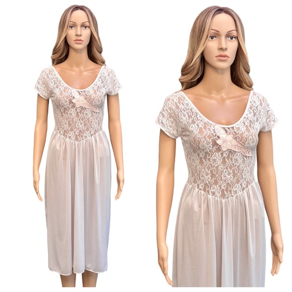 Vintage Intimates & Sleepwear Vintage Pink Lace Nylon Nightgown Ballerina Princess Gloria